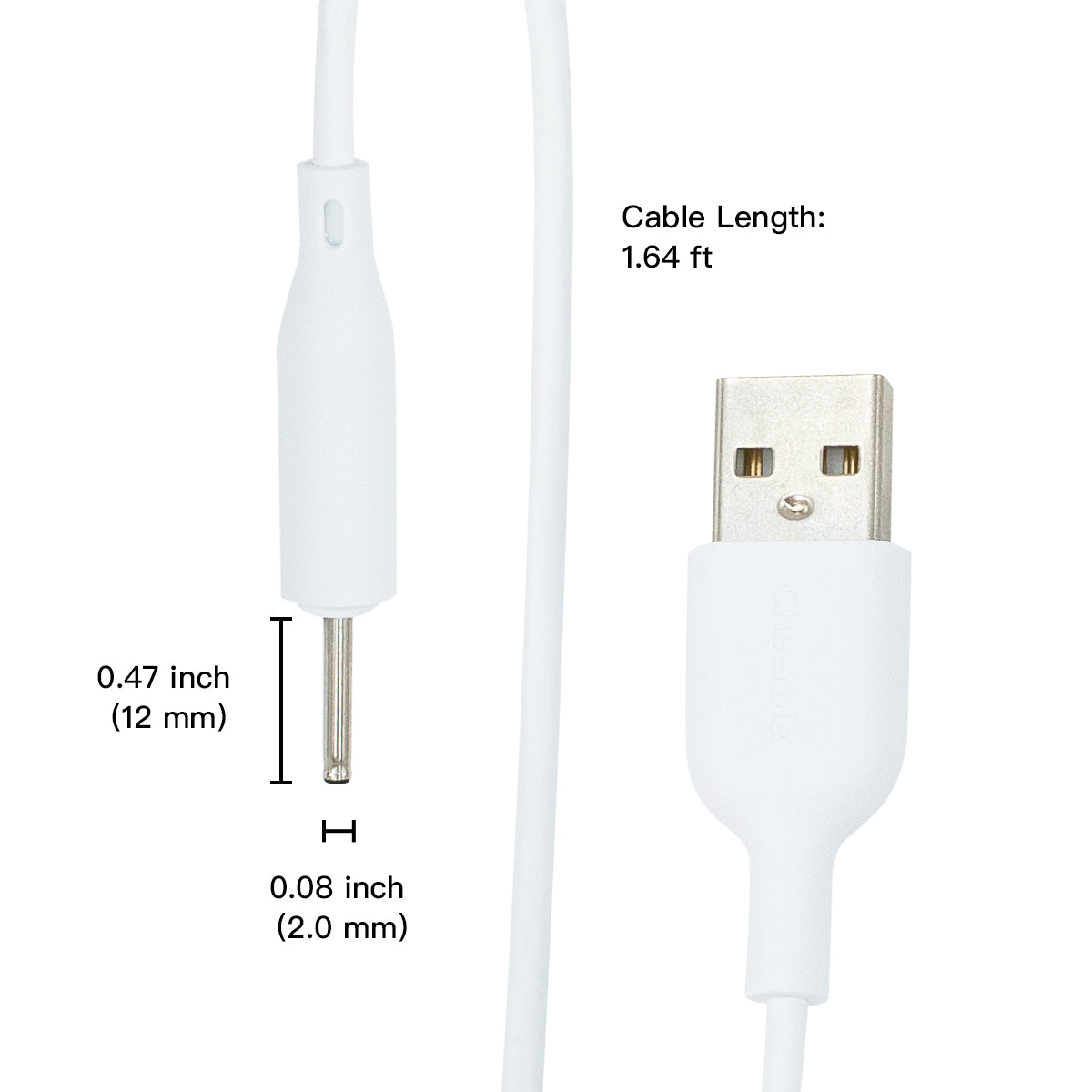 White replacement DC cable for Cheerble Wicked Ball, 1.64 ft length