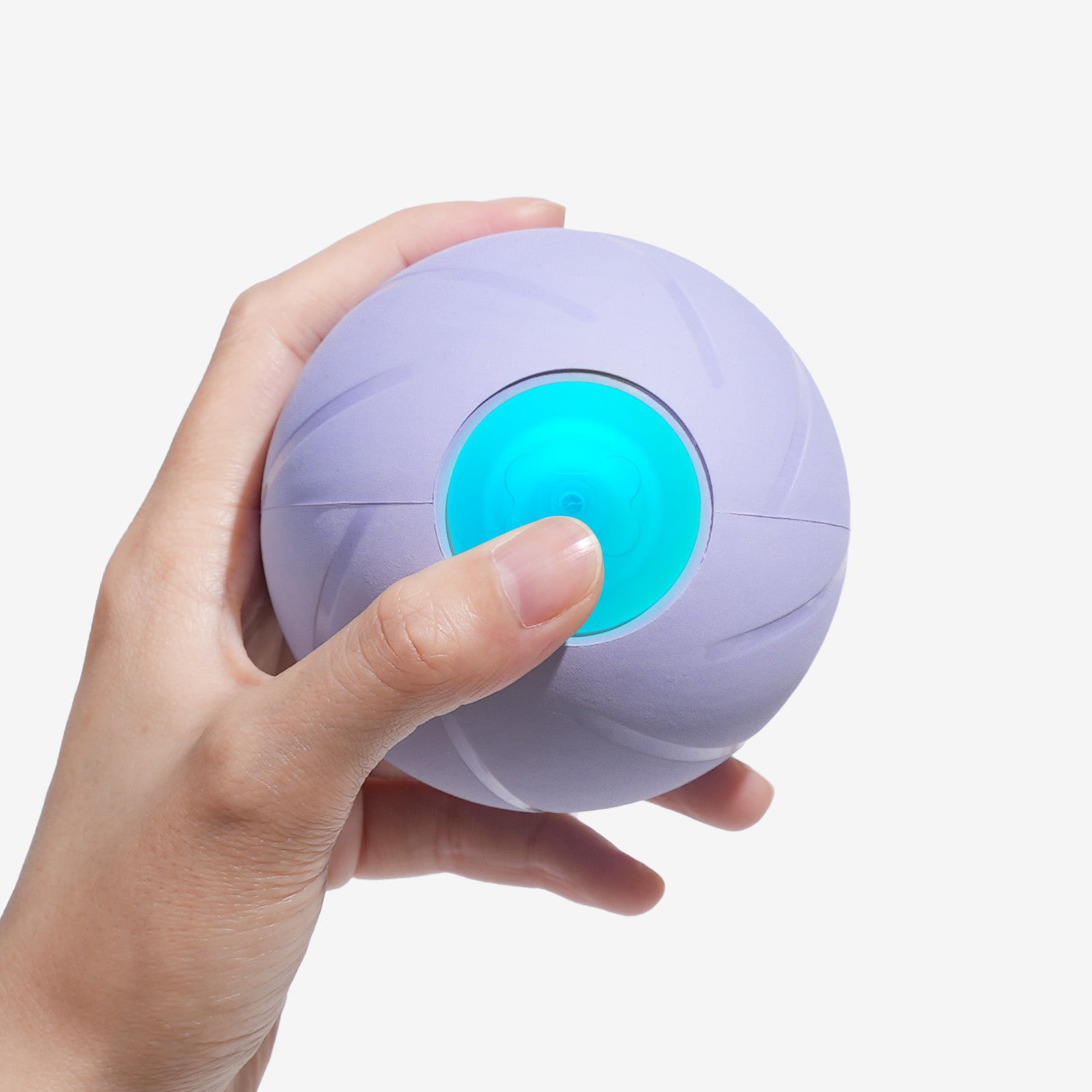 Purple Wicked Ball PE dog toy held in hand