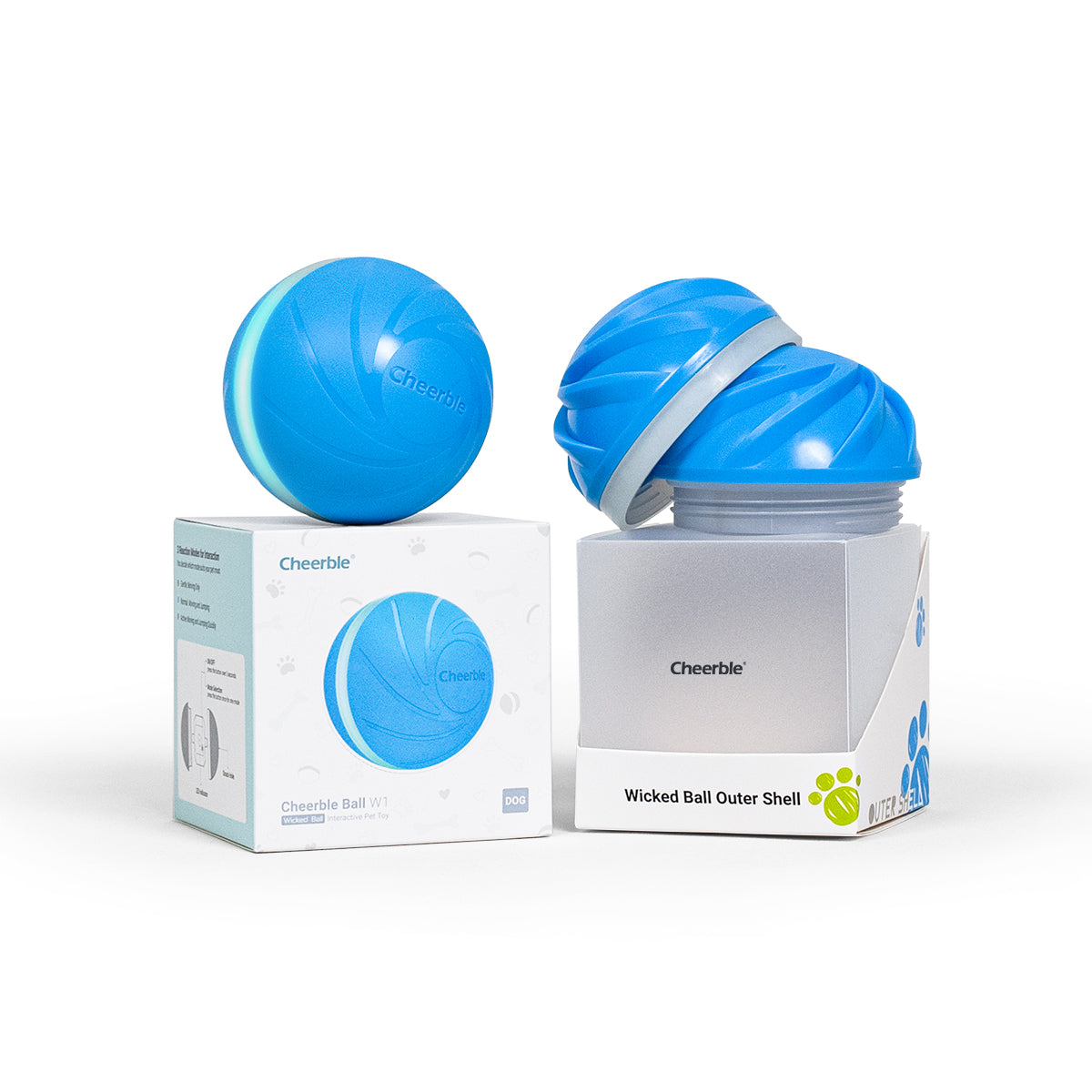 Cheerble Wicked Ball: Interactive smart pet toy, outer shell and packaging