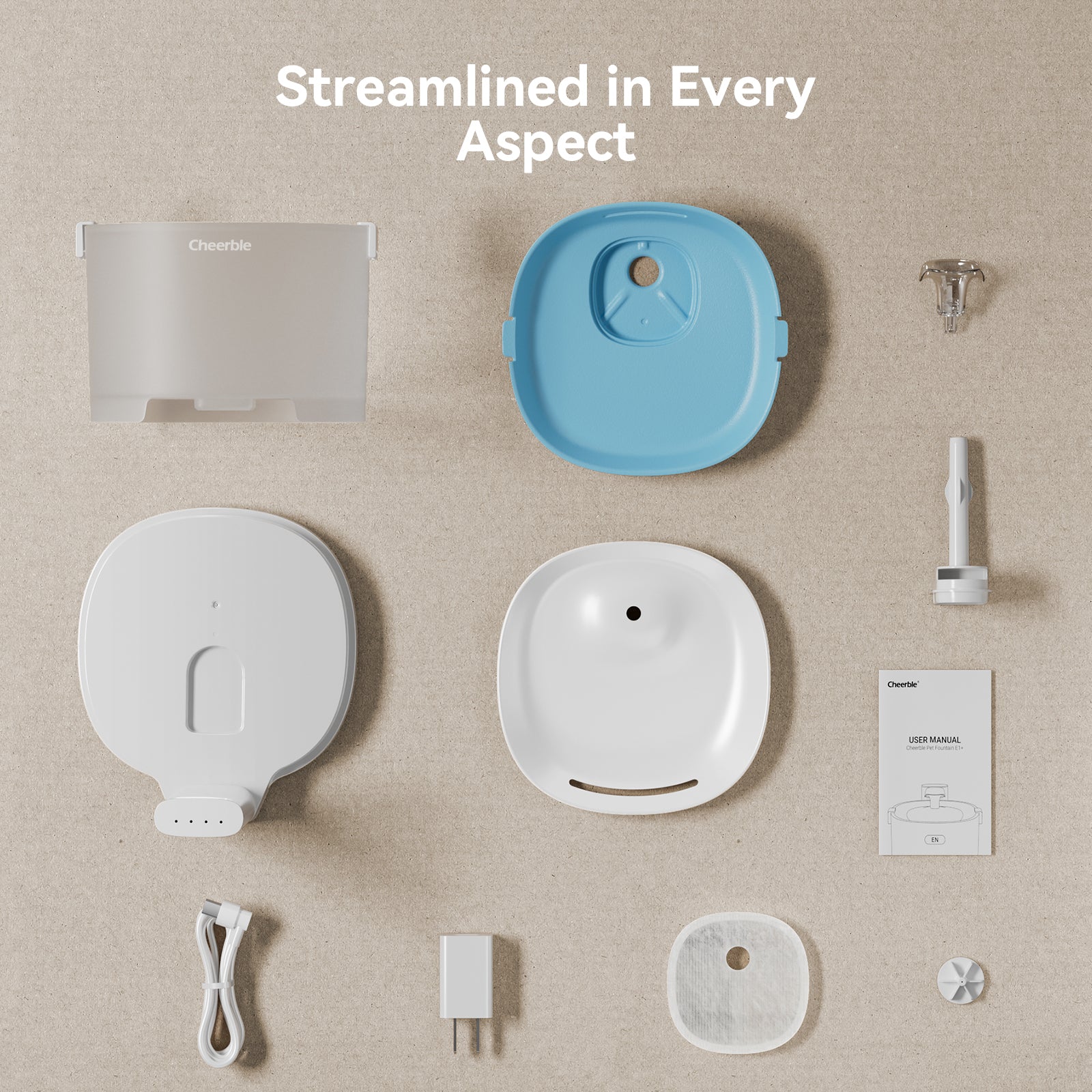 Cheerble Pet Fountain Elfin E1 disassembled parts