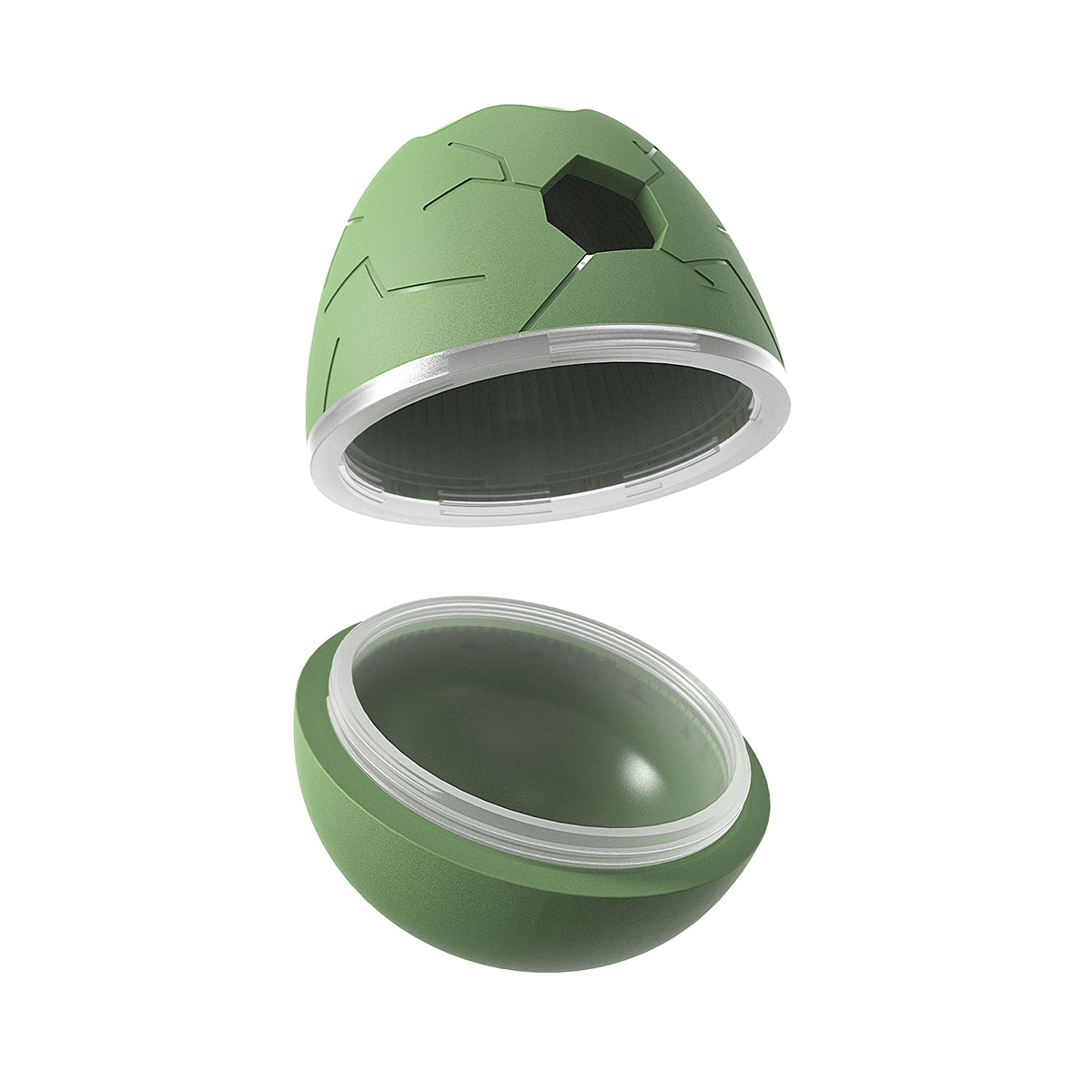 Wicked Egg outer shell in green, disassembled to show the two halves