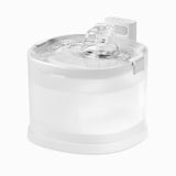 White Cheerble Elfin E1+ pumpless pet fountain with stainless steel tray