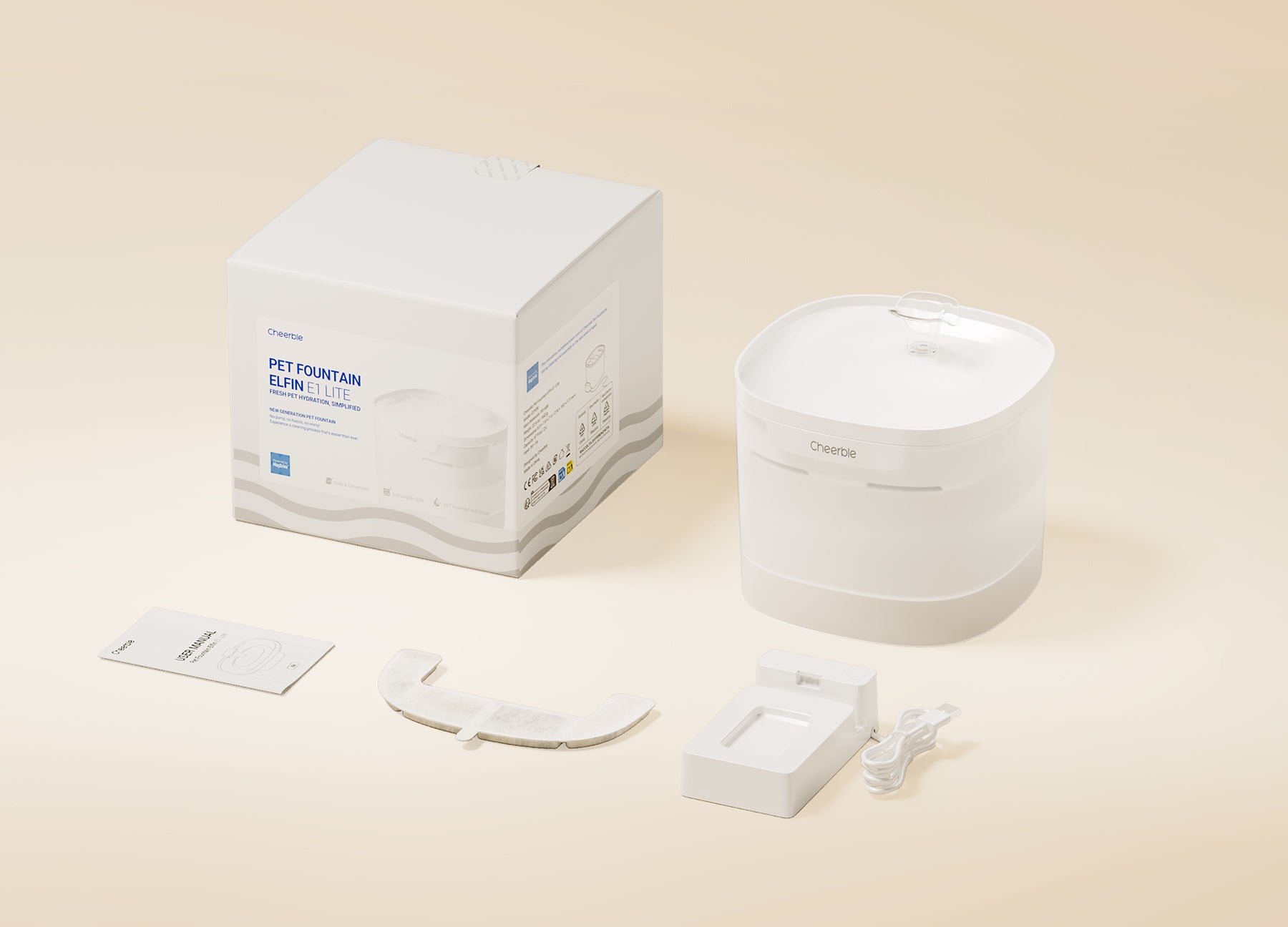 ペット給水器 Elfin E1 Lite バンドル | 交換用フィルター 8 枚